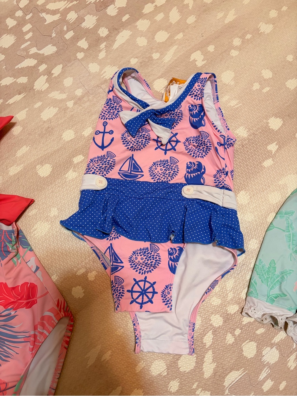 The Beaufort Bonnet Company Pink & Blue Nautical One-Piece Swimsuit